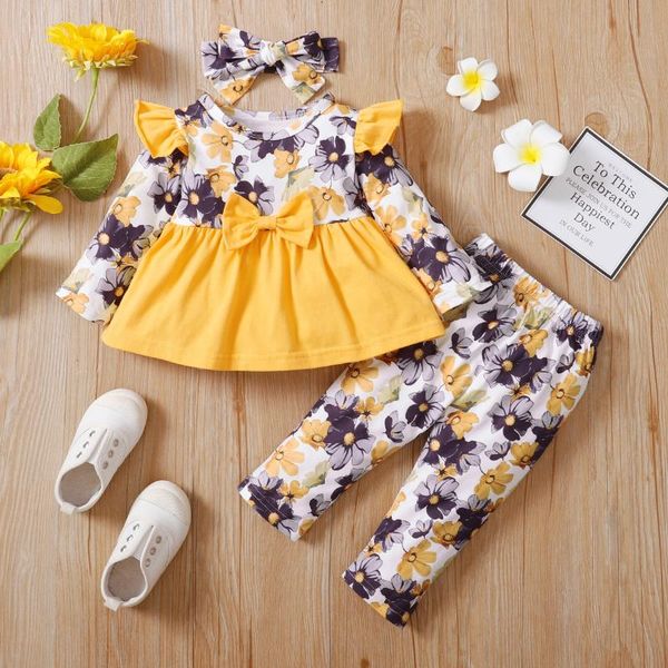 

clothing sets baby boy girl clothes autumn winter toddler infant girls patchwork floral pants+headband outfits, White
