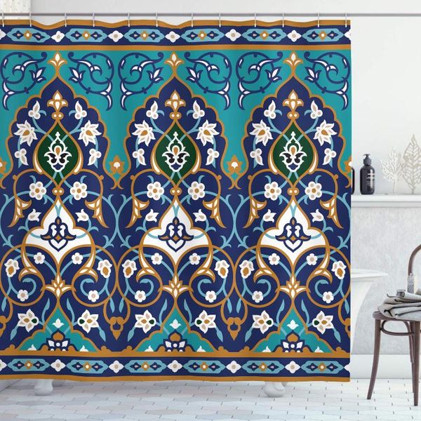 

shower curtains moroccan curtain ottoman folkloric art inspired abstract aged middle age renaissance print bathroom decor