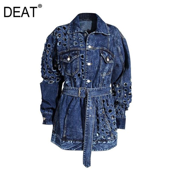 

women's jackets deat 2021 autumn and spring full sleeves metal hollow out waist belt denim fashion women jacket female 1y917, Black;brown