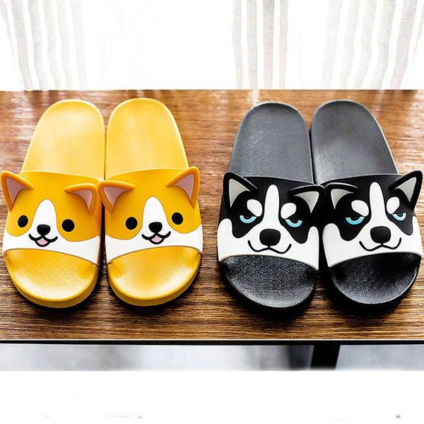 

slippers women girls slide sandals cartoon dog cat summer animal beach platform slides shoes ladies soft sole flip flops, Black