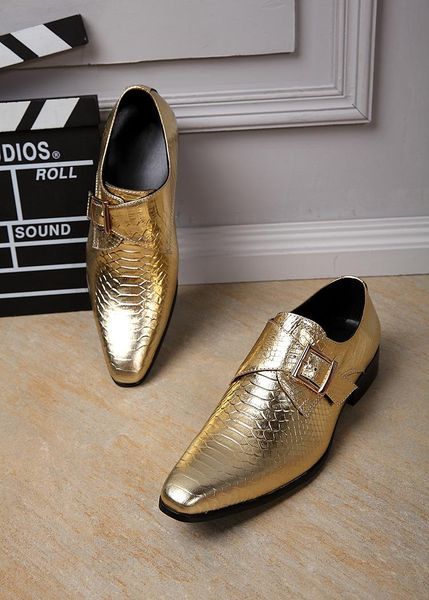 

dress shoes summer casual men's classic fashion personality metal pointed toe cowhide leather retro golden youth, Black
