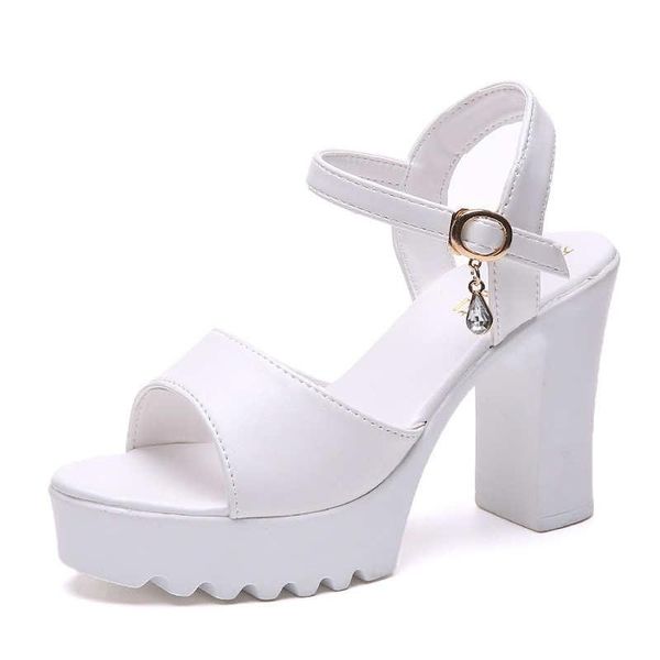 

sandals white fashion ladies platform square heel waterproof open toe 2021, Black