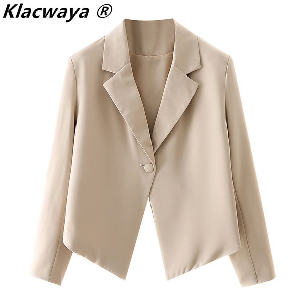 

women cropped blazer long sleeves irregular hem fashion design casual chic single button woman 210521, White;black