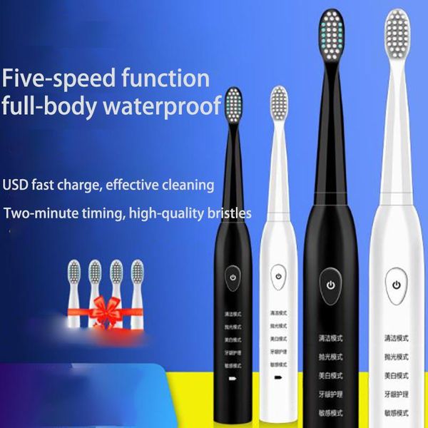 

smart electric toothbrush sonic universal ipx7 timer brush 5 mode usb charger rechargeable fast charge replacement heads set