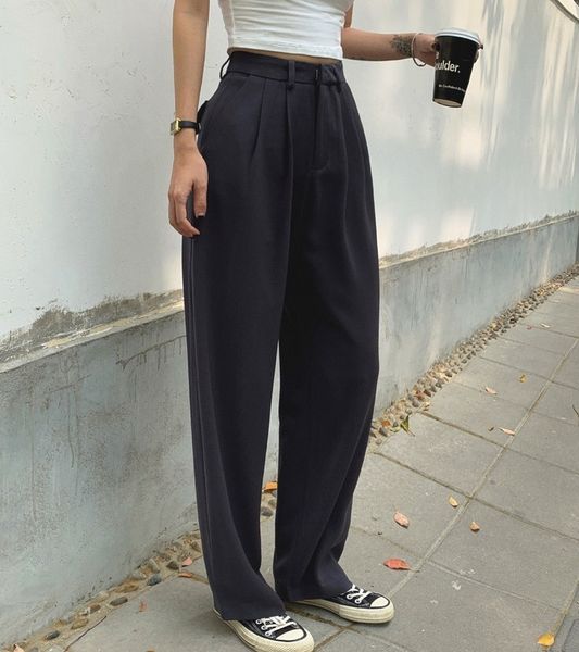 

women's pants & capris 2021 spring and summer will sweep the floor drape suit long straight waist high wide-legged, Black;white