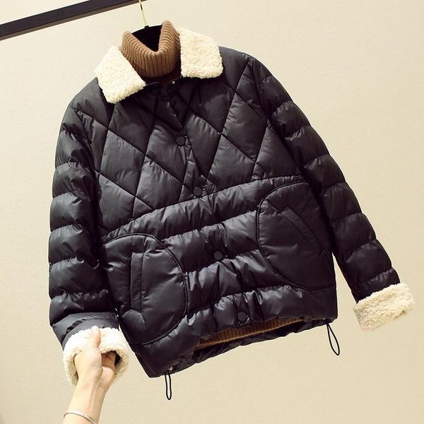 

women's down & parkas women 's cotton clothes 2021 winter korean style youth loose lapel long sleeves splicing coat, Black