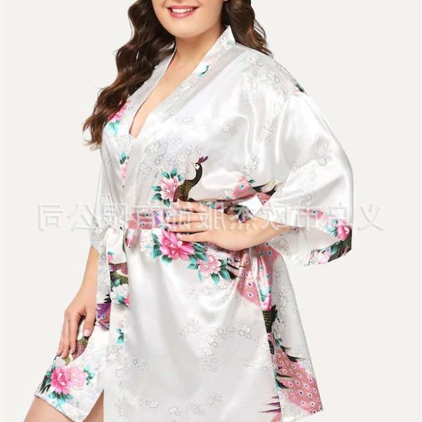 

bathrobe pajama bathrobe women's oversize silk like short peacock home wear