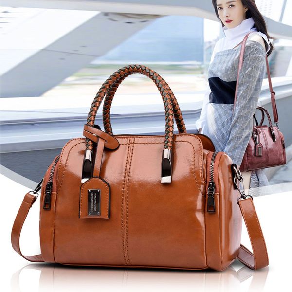 

hand-held 2021 women's fashion boston one shoulder messenger bag oil wax skin
