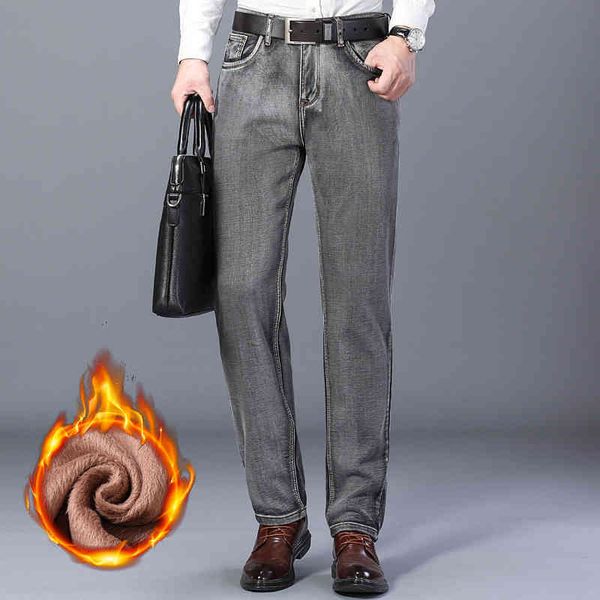 

men's jeans calÃ§as jeans masculinas quentes de inverno lÃ£ estilo clÃ¡ssico cinza algodÃ£o regular fit calÃ§as grossas brim ewgy, Blue