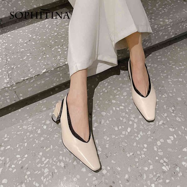 

sophitina slingback pumps shoes women heels stylish medium genuine leather fashion spring autumn crystal heel dress shoes fo200 210513, Black