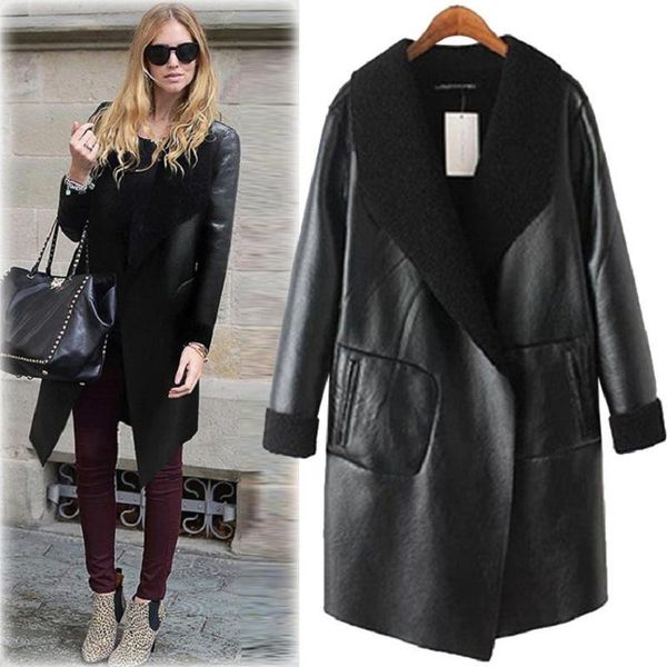 

women's leather & faux -5xl plus size casual women 2021 winter fashion lamb wool thickening coats big loose female outerwears, Black