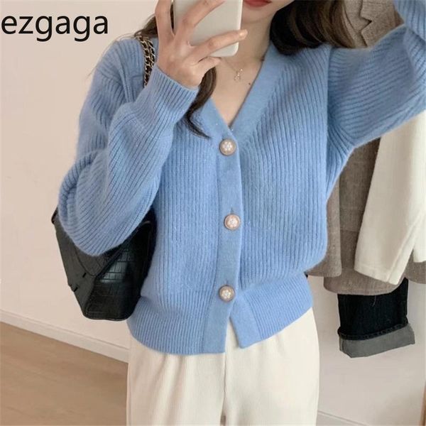 

women's knits & tees ezgaga solid elegant sweater jumper women autumn korean fashion loose v-neck single-breasted knitted cardigan outw, White