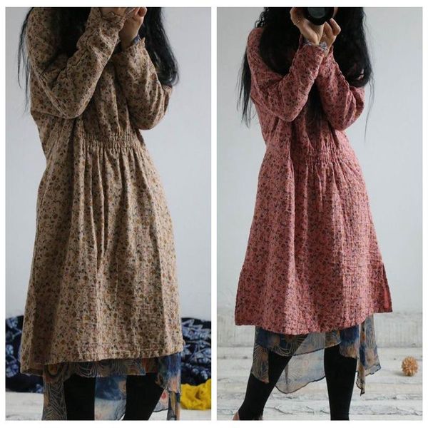 

casual dresses yoyikamomo women dress big size cotton 2021 original autumn retro long print floral, Black;gray