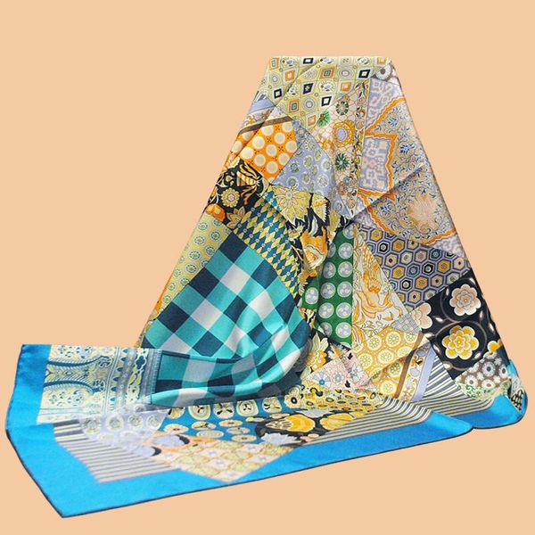 

scarves huajun 2 store|| beautiful blue retaining l'art du sarasa 90 silk square twill print scarf hand curled, Blue;gray