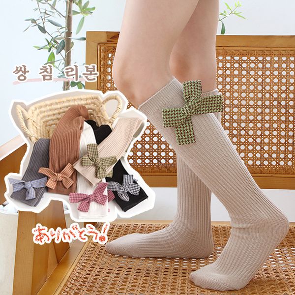 

autumn and winter versatile pile sweet princs medium tube double needle children's calf socks lovely bow stockings, Black;white