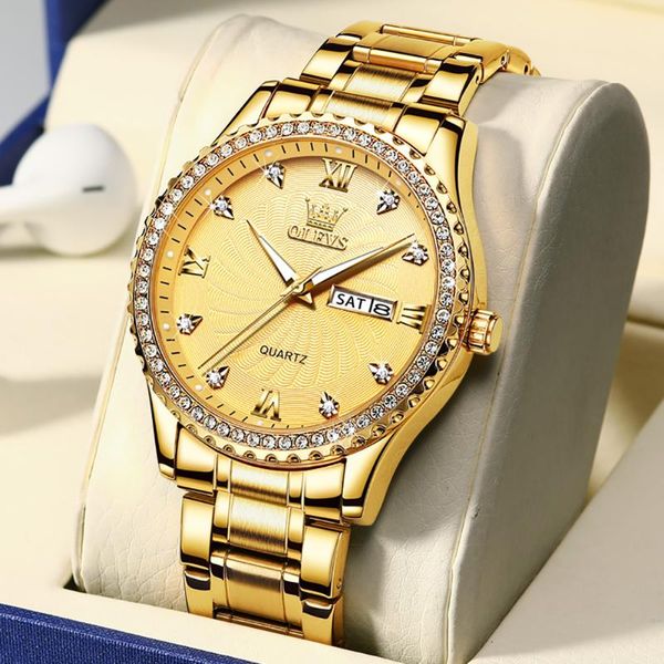 

wristwatches men's watch diamond gold calendar luminous waterproof quartz men watches, Slivery;brown