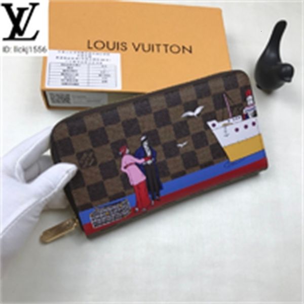 

wallet purse 0tfm m62132 brown checkered zipper brand men real leather long chain wallets compact designer clutches evening key luxury card, Red;black