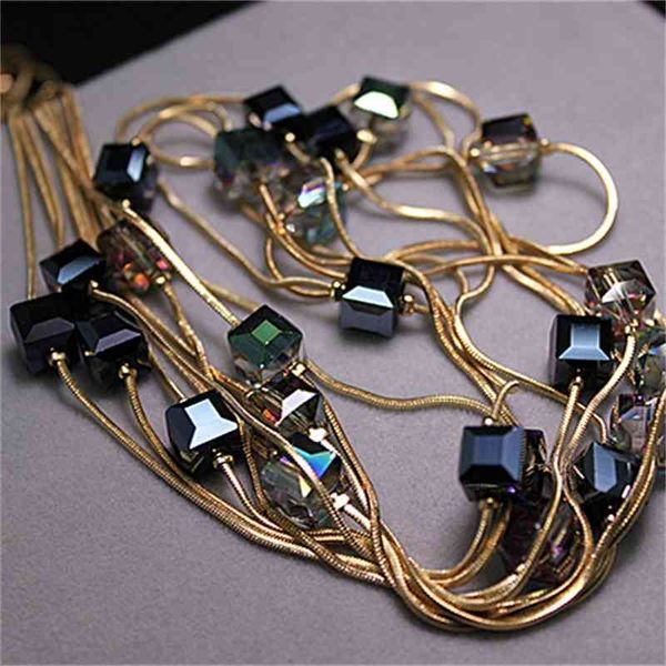 

necklaces pendants europe fashion crystal jewelry accessories, austrian bead long necklace sweater chain & for women, Silver