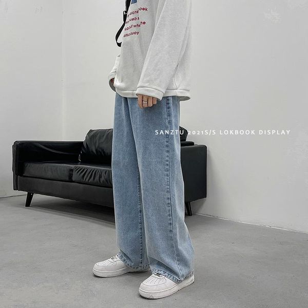 

men's jeans men korean streetwear wide legs baggy 2021 mens autumn harajuku vintage blue denim pants male casual cargo