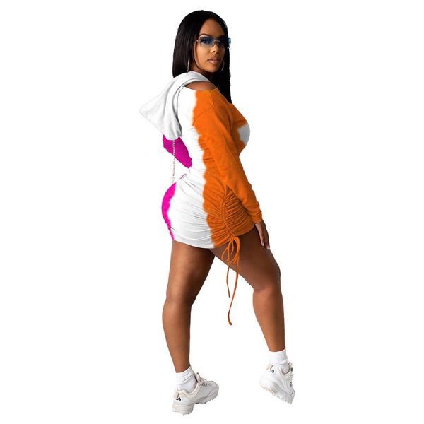 

solid color patchwork lace-up pleated mid-waist bodycon hoodie mini-dresses for women winter clothes casual partywear dresses, Black;gray