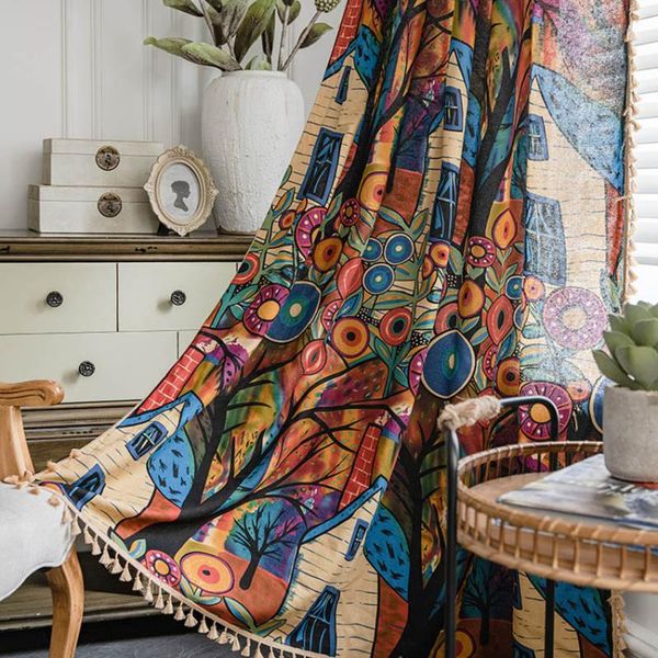 

curtain & drapes bay window bohemia semi-shading cotton tassel folk-custom curtains exquisite printing home decoration beautiful rideau