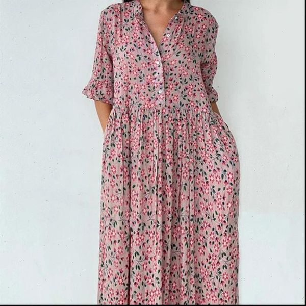 

floral print womens dress summer women bohemian short sleeve woman maxi pink a line ruffles dresses for robe femme, Black;gray