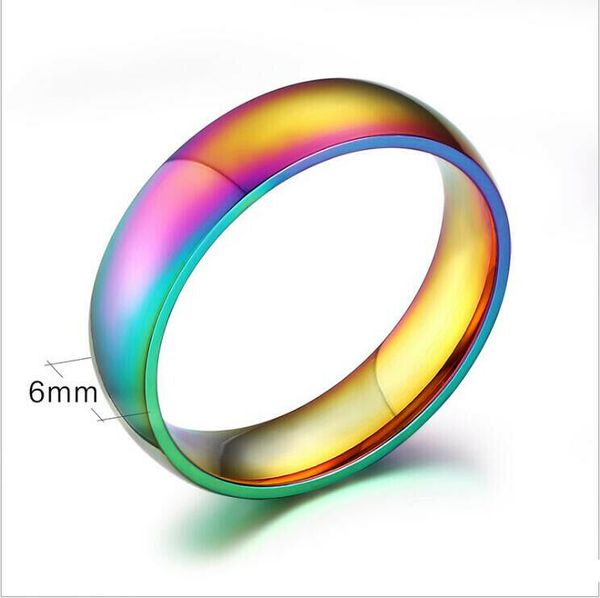 

6mm multi-color fashion stainless steel rings band jewelry gifts size 6-12, Silver