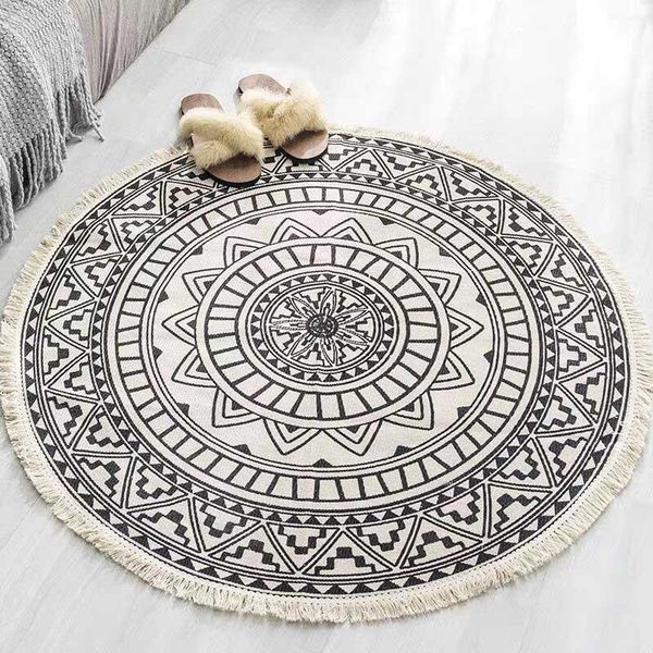 

carpets retro round carpet for living room bedroom cotton linen tassels rug yarn dyed tapestry mat home decoration