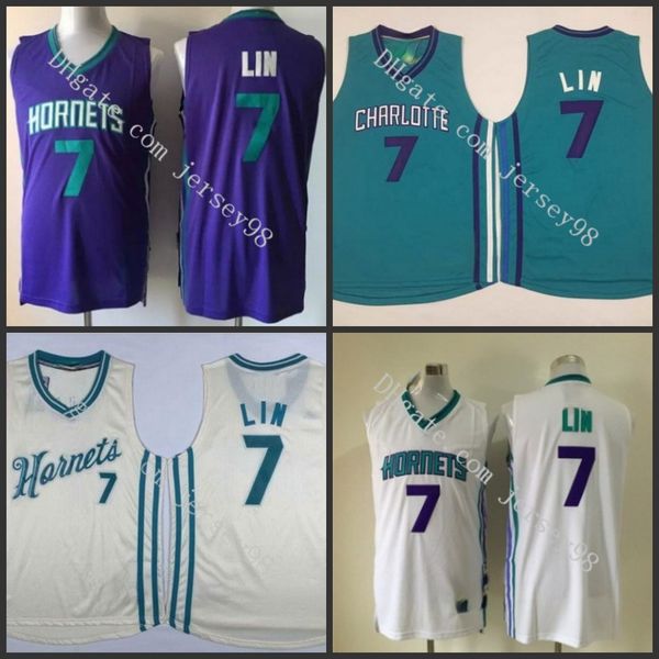 

charlotte hornets men #7 jeremy lin retro basketball jersey, Black
