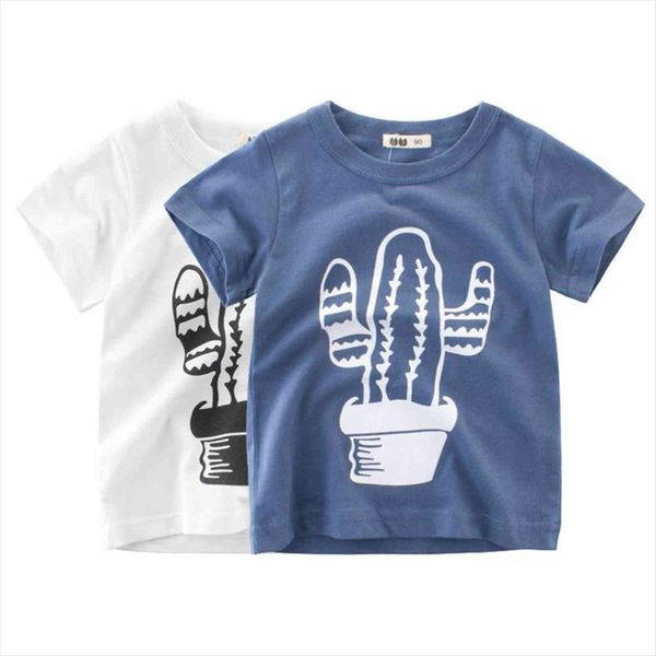 

children t shirt for boy summer plant cactus print girls short sleeve cartoon kids clothes 2 10y, Blue