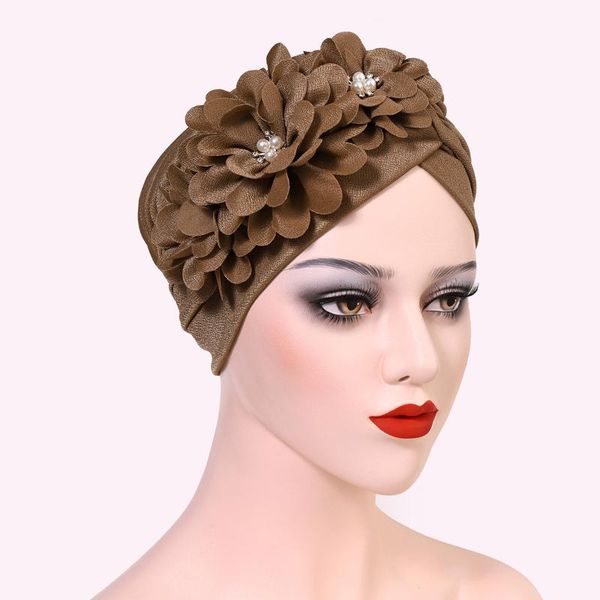 

ethnic clothing fashion women flowers pleated turban caps muslim elastic diamonds pearls inner hijabs ready to wear islam bonnet cap, Red