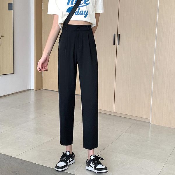 

women's pants & capris 4777 summer korean version 2021 high waist slim drape straight black casual, Black;white