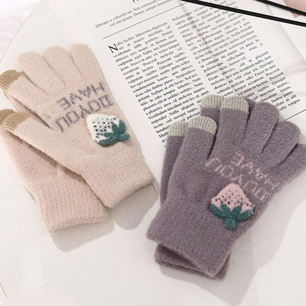 

five fingers gloves finger-pointing touch screen sweet cute strawberry skiing colorful fashion smooth, Blue;gray