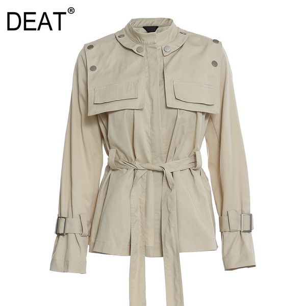 

spring and summer fashion casual stand collar pocket belt trend loose long sleeve short windbreaker coat sh643 210421, Tan;black
