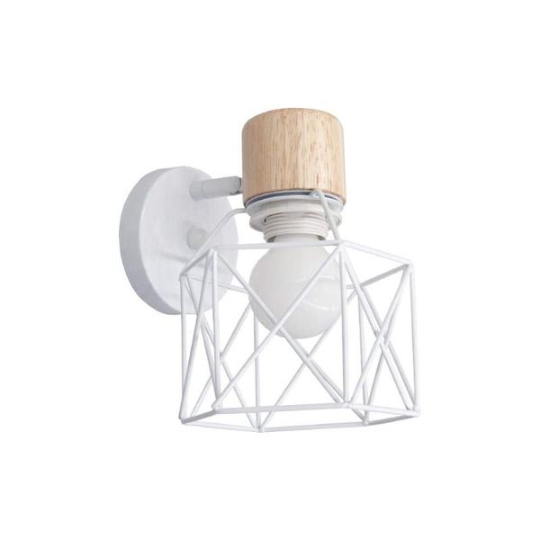 

metal white wall lamp with wooden holder,rotatable geometry shape mount light for reading bedroom tv background