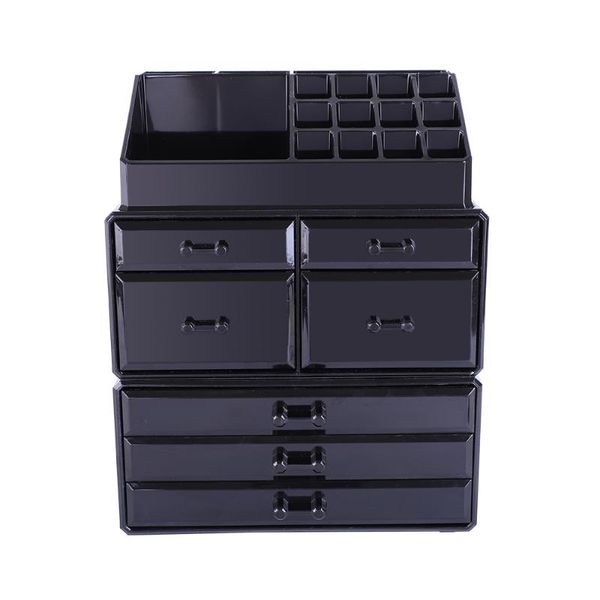 

[us-w]sf-1122-3 3pcs/set room-saving plastic cosmetics storage rack transparent 4 small & 3 large drawers black 180821107 cosmetic bags case