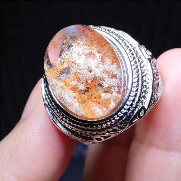 

cluster rings genuine natural orange red phantom quartz adjustable ring 21x15mm garden 925 sterling silver bead, Golden;silver