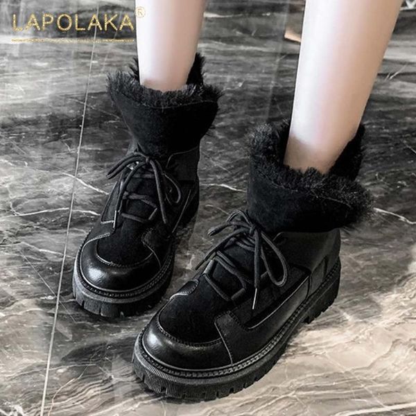 

boots lapolaka 2021 brand keep warm plush winter woman shoes dropship outdoor cosy walking comfy snow booties ladies, Black