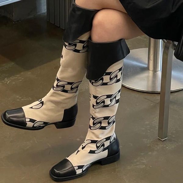 

boots autumn winter knight square head thick heel women back zipper knee-high botas femininas mixed colors ladies shoes, Black