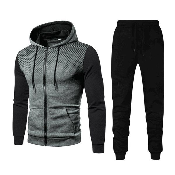 

men's tracksuits 2 pieces sets tracksuit hooded sweatshirt+pants pullover winter sports casual fitness suit men clothes large size, Gray