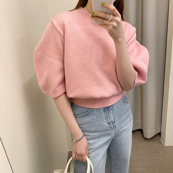

o neck pullover long sleeve knit sweater women spring solid loose pull femme all match casual ladies sueter 210429, Black