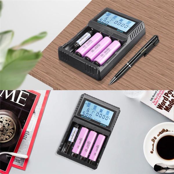 

astrolux ac04 lcd display ac/dc smart intelligent li-ion nimh battery charger for 18650 26650 21700 flashlights torches