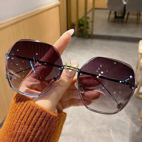 

sunglasses oversized women 2021 brand designer sun glasses female metal leg rimless blue pink sunglass shades uv400, White;black