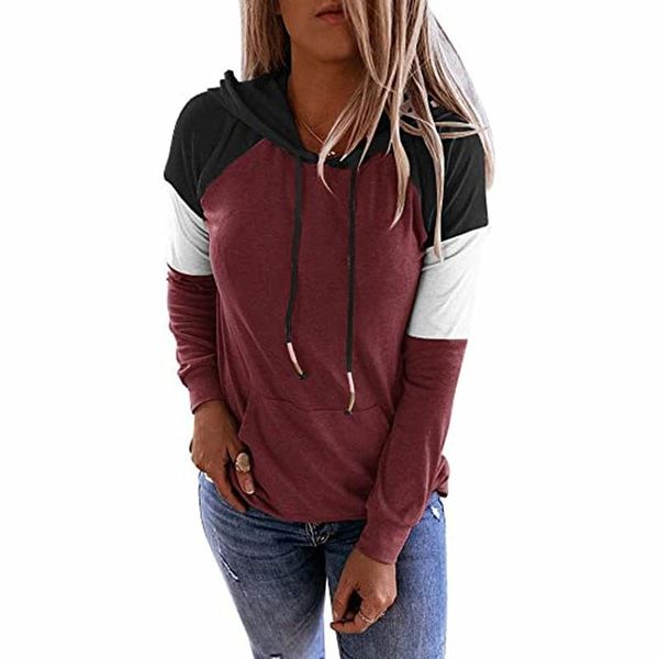 

women's hoodies & sweatshirts women long sleeve hoodied sweatshirt fashion streetwear casual patchwork pockets loose pullover plus siz, Black