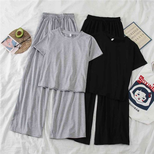 

summer nightgown cute home women sleepwear suit two piece clothing shirt pant pajamas sets outfits female casual black gray homewear, Black;red