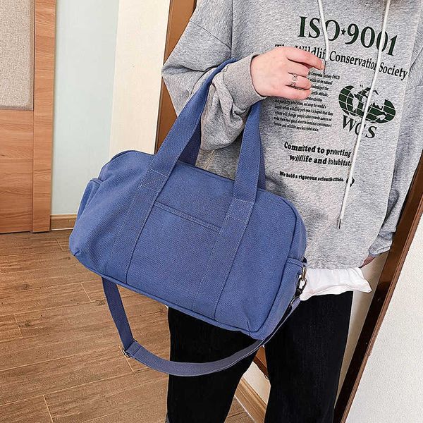 

2021 korean ins solid color canvas bag women's large capacity handbag