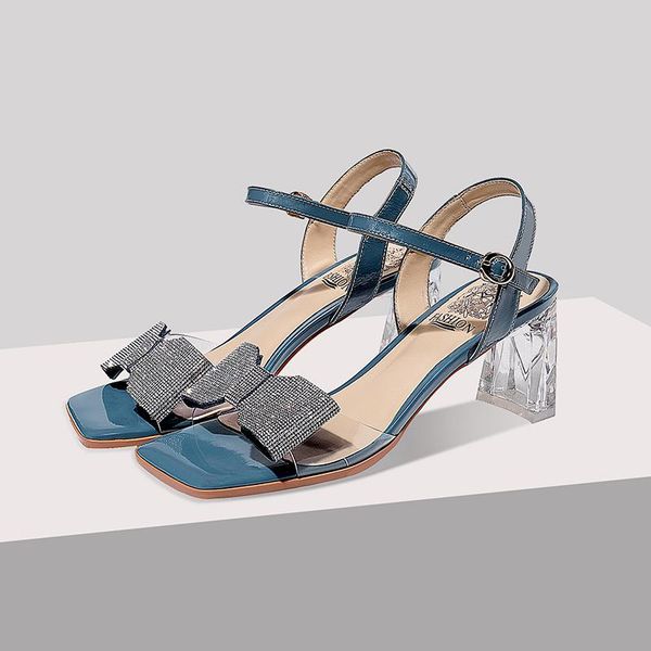 

dress shoes 2021 fashion genuine leather sandals bowties rhinestone summer est high heels pumps for women party prom woman, Black