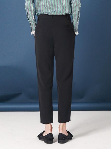 

men's pants fashion casual male original word hole no need ironing trousers hair stylist cropped slim yoeh, Black
