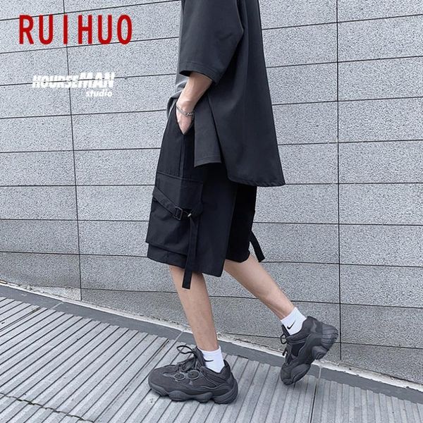

men's shorts ruihuo solid casual men clothing knee length summer black baggy mens cotton m-5xl 2021 arrival, White;black