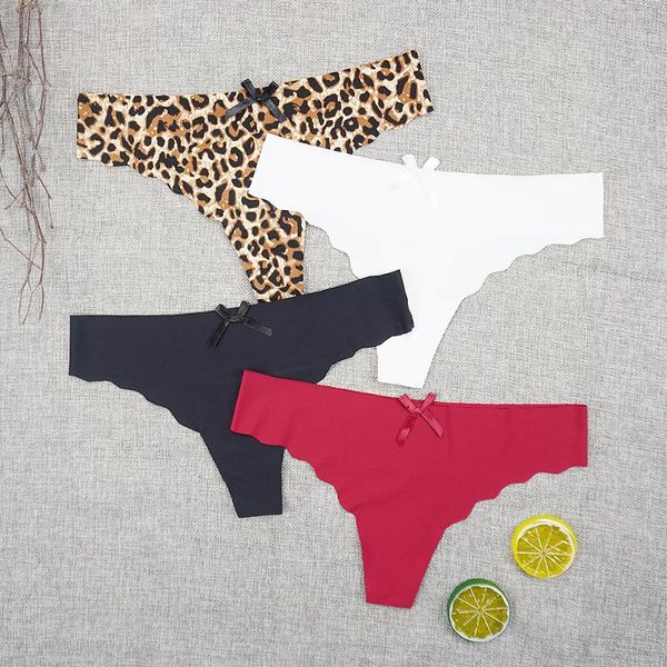 

women's panties 3pcs/lots seamless underwear thong string intimate leopard print super thin ice silk wholesale low-rise underpants, Black;pink